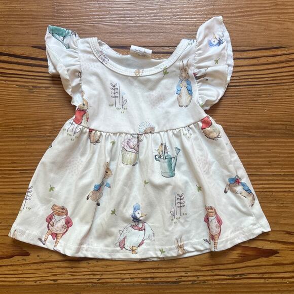 White Peter Rabbit bunny rabbit short flutter sleeve shirt SIZE 3-6M - Picture 1 of 3